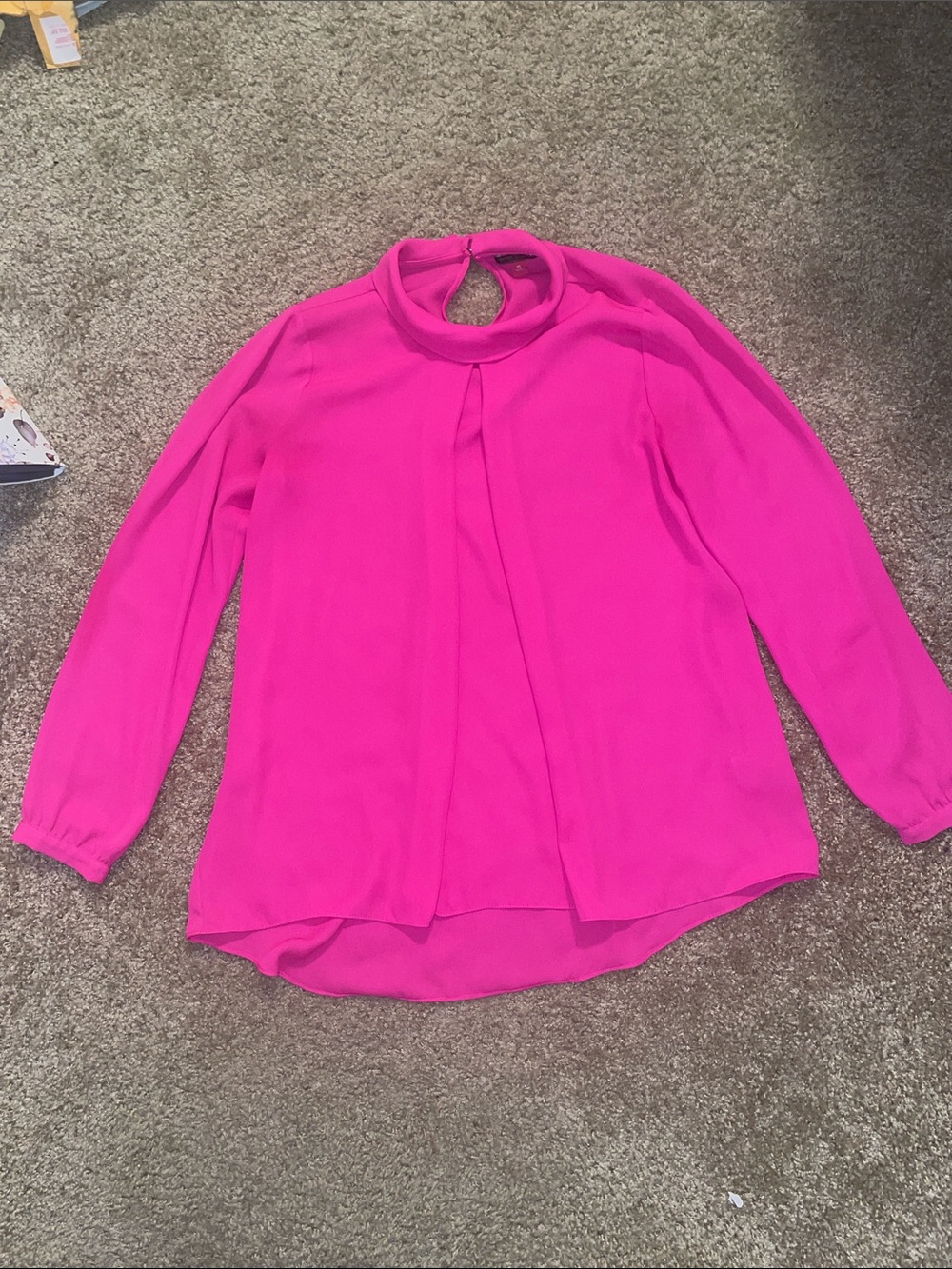 Vince Camuto Bright Pink Long Sleeve Mock Neck Blouse